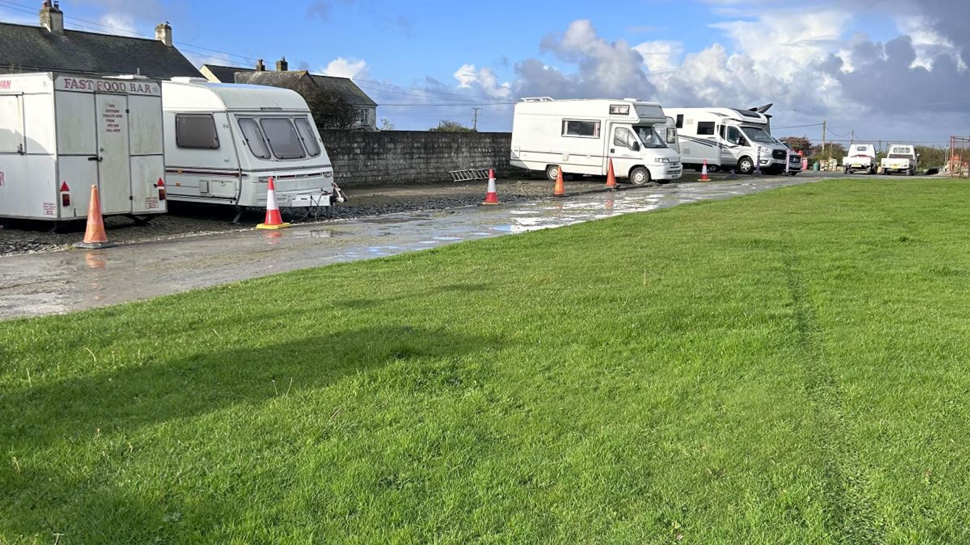 Caravan parked outside The Bettle & Chisel