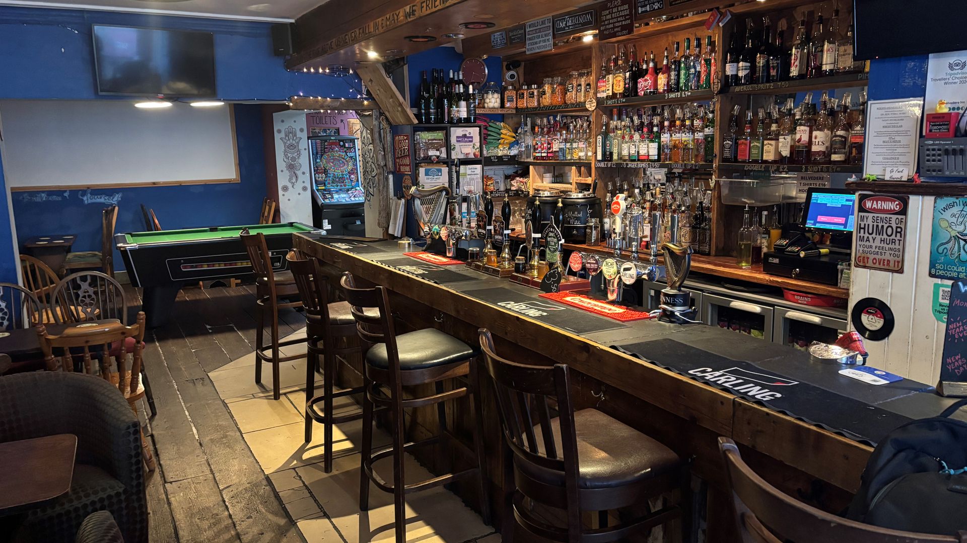 Real ale selection and bar, Belvedere Inn