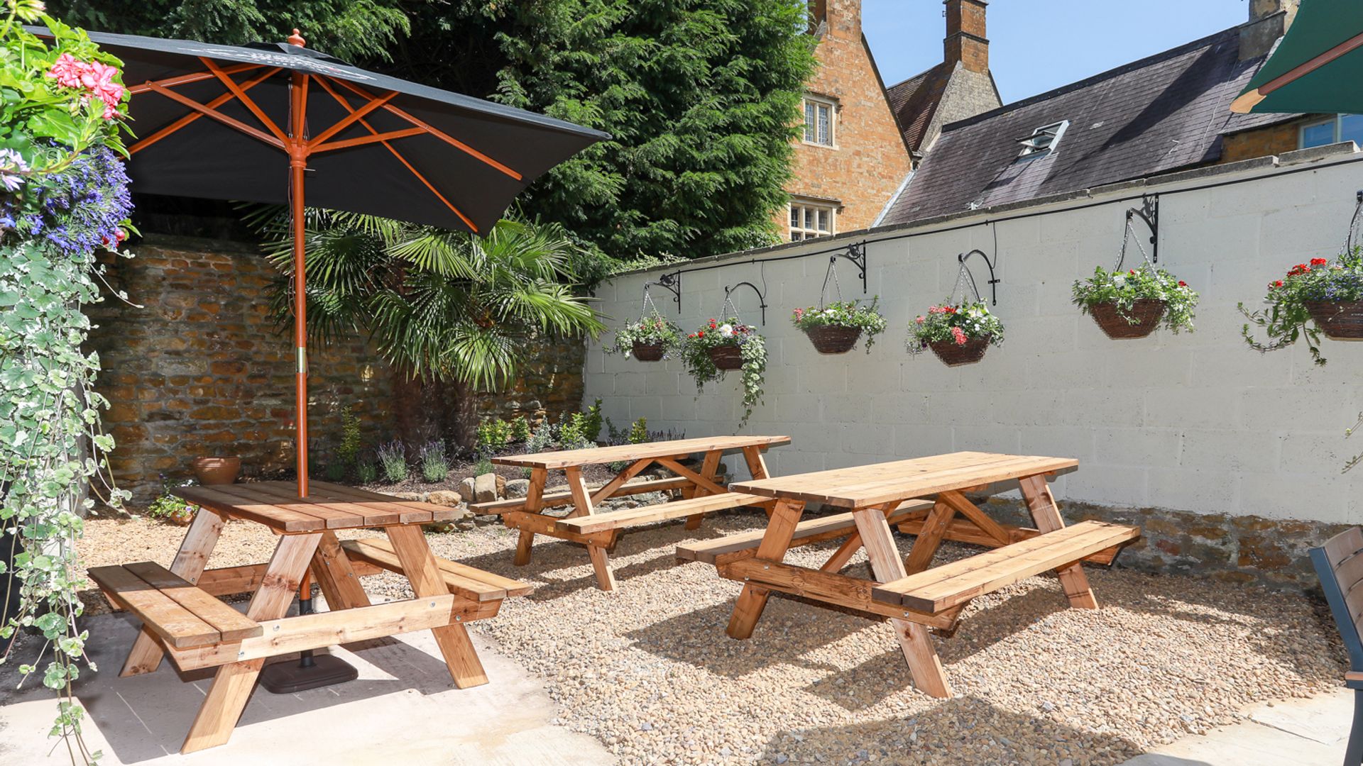 Sunny beer garden at The Red Lion