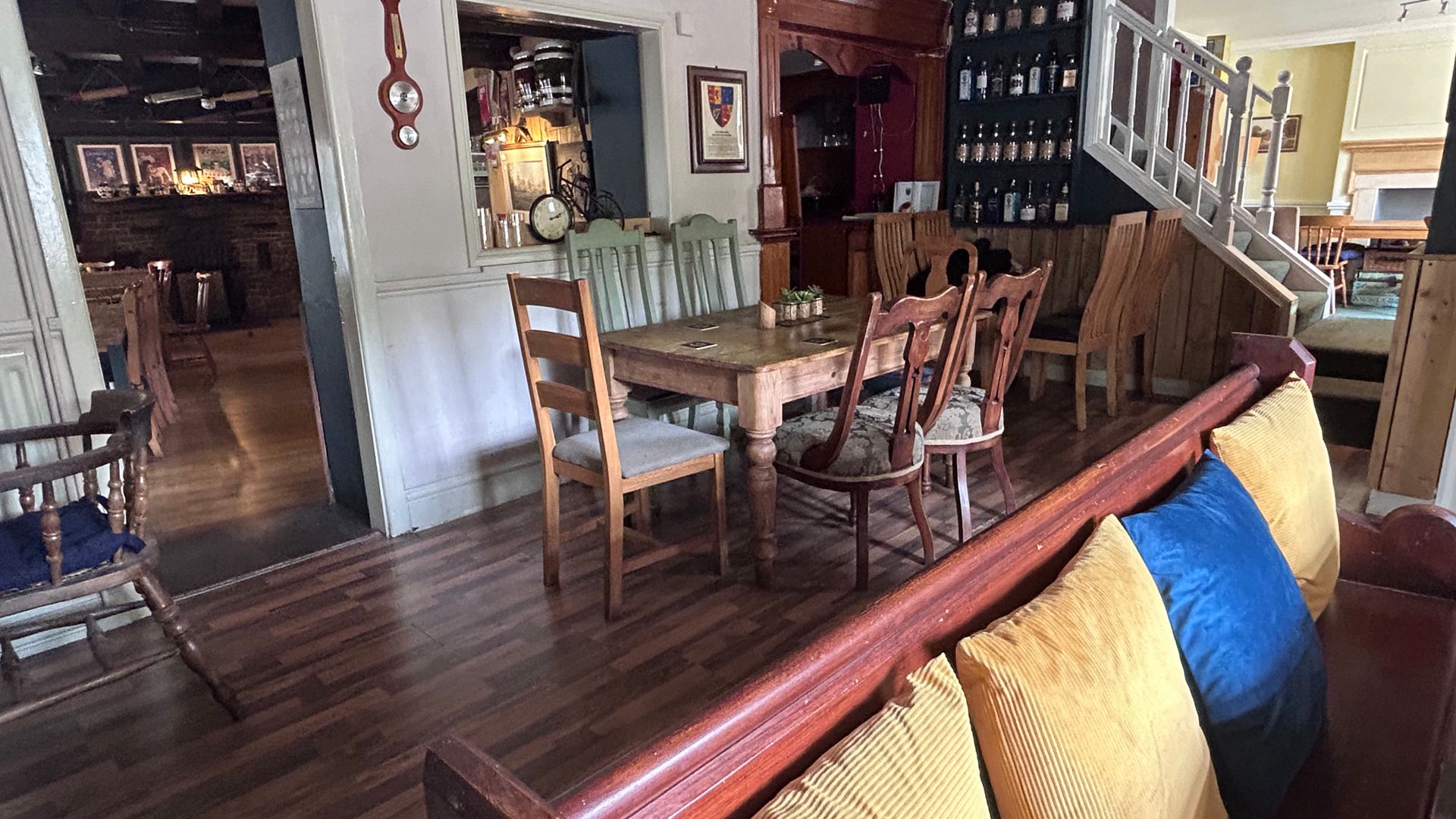 Tables and chairs in the Kings Arms