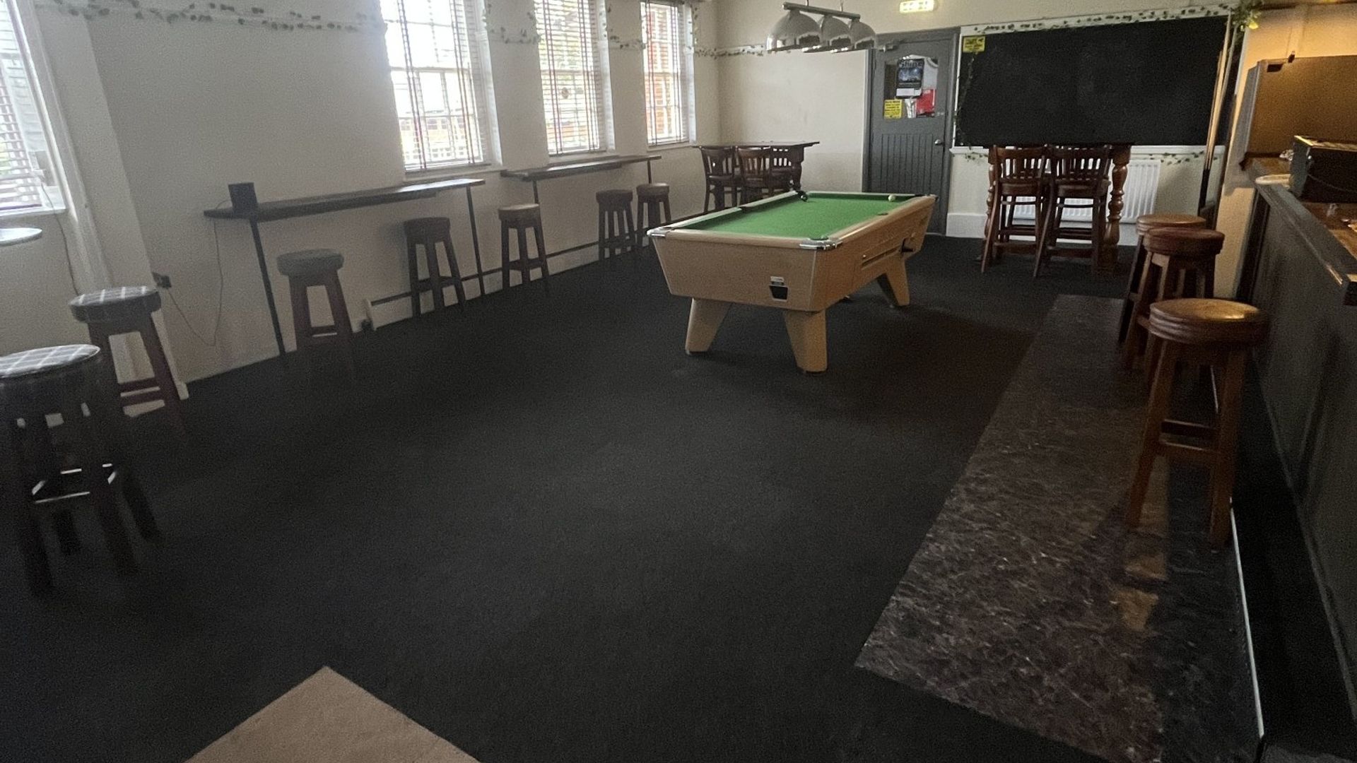 Pool table and large TV screen, Abbey Hotel