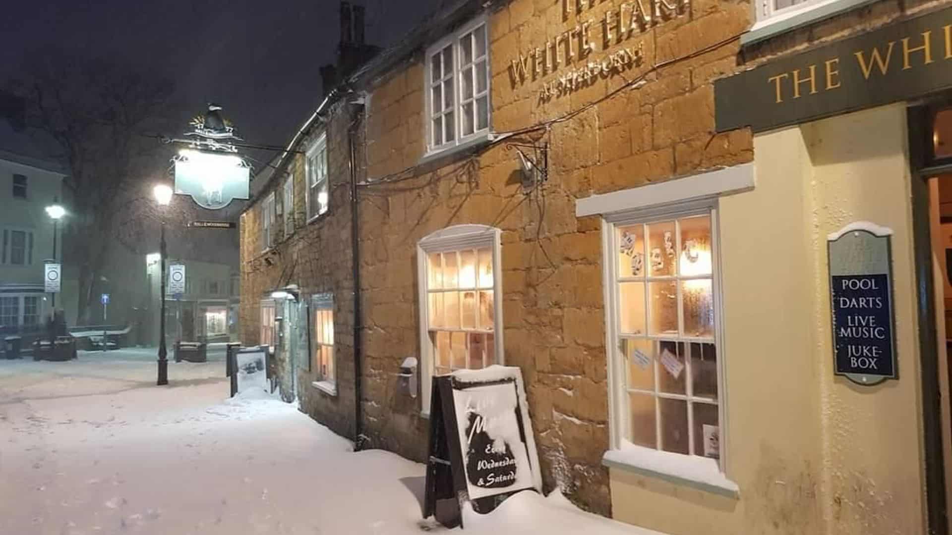 The White Hart in snow, winter